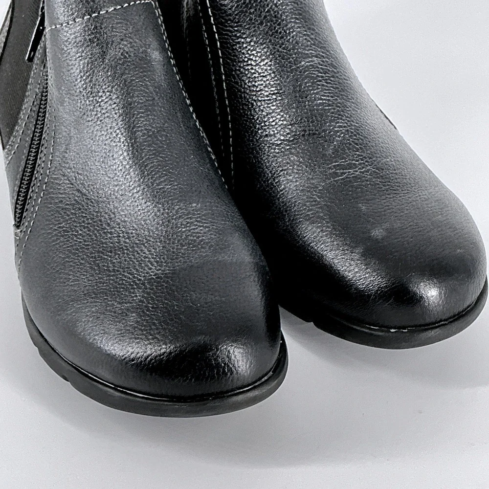 David Tate Size 7.5 Black Leather Ankle Bootie Side‎ Zip Boots Pia